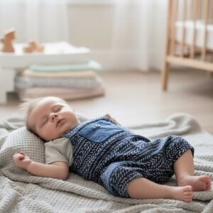 Oliver & Rain Navy Patterned Kids Overalls with Pocket  newborn